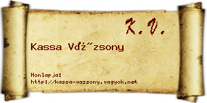 Kassa Vázsony névjegykártya